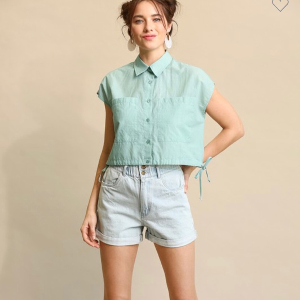 GIGIO Striped NWT Cap Sleeve Cinched at Bottom Shirt - Picture 2 of 8
